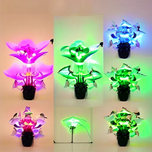 Prompt: mechanical, cybertronic, led orchid flower, glowing