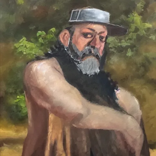 Prompt: neckbeard in his natural habitat, masterpiece, oil paint