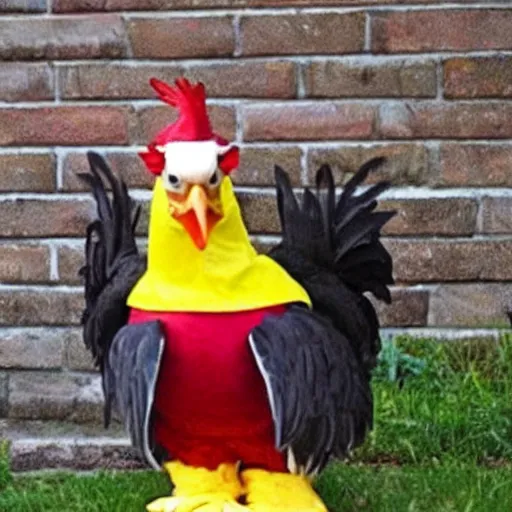 Image similar to a chicken dressed as Harry Potter