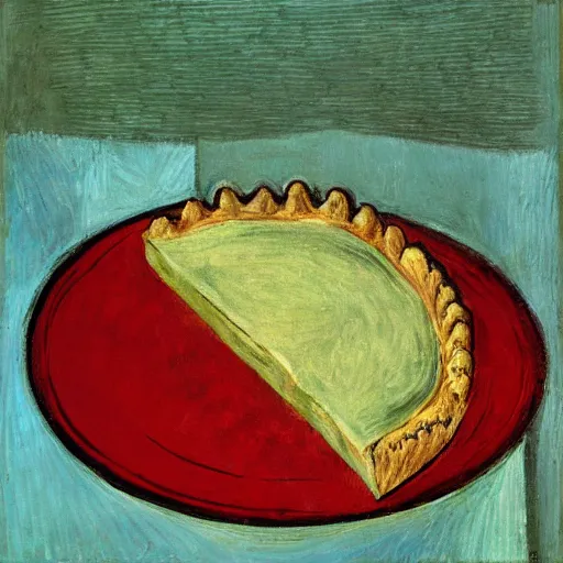 Prompt: mugwort pie by pablo picasso, oil on canvas, hdr, high detail, photo realistic, hyperrealism, matte finish, high contrast, intricate, five star rating, 3 d depth, centered, masterpiece, vivid and vibrant colors, enhanced light effect, enhanced eye detail, artstationhd
