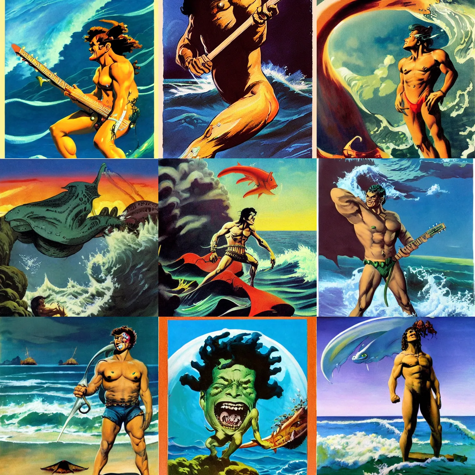 Prompt: ween ocean man painted by frazetta 4 k