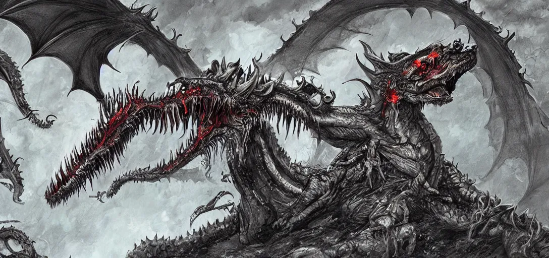 Image similar to concept art of dragon attack, lovecraftian, lots of teeth, melting horror, feathers, fighting the horrors of the unknown with laser guns