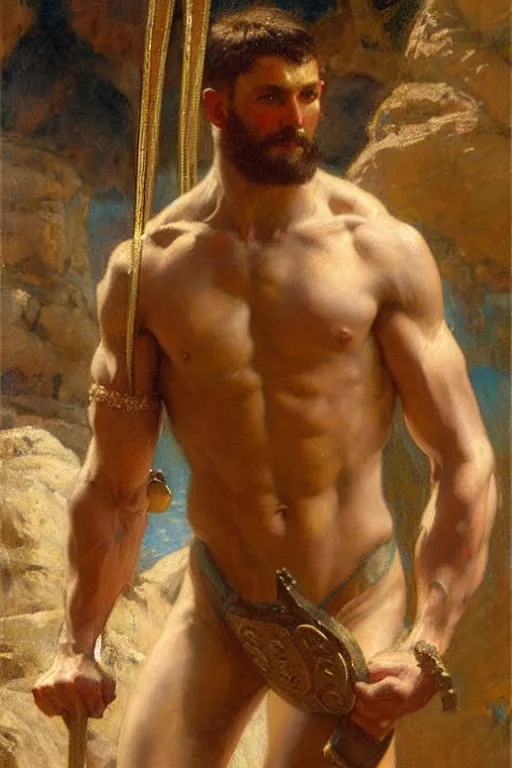 Image similar to muscular male gladiator, roman baths painting by gaston bussiere, craig mullins, j. c. leyendecker