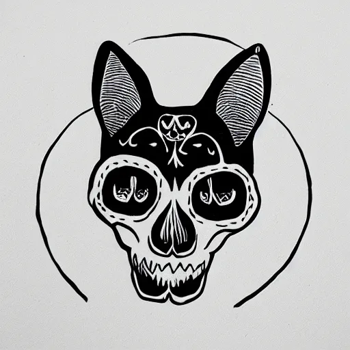 Prompt: cat skull outline, black ink on white paper