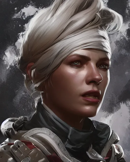 Prompt: White Wrath as an Apex Legends character digital illustration portrait design by, Mark Brooks and Brad Kunkle detailed, gorgeous lighting, wide angle action dynamic portrait