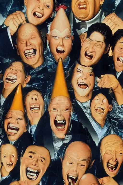 Image similar to coneheads, japanese vhs cover art, detailed facial expressions