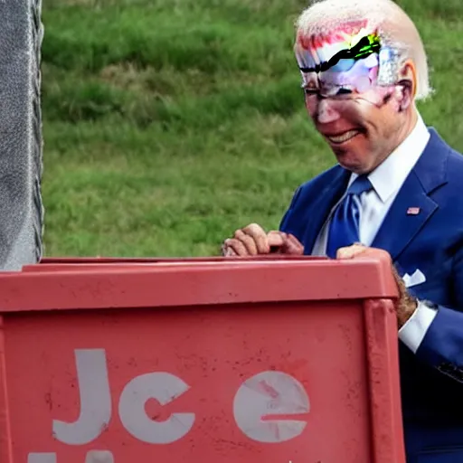 Prompt: joe biden eating from a dumpster