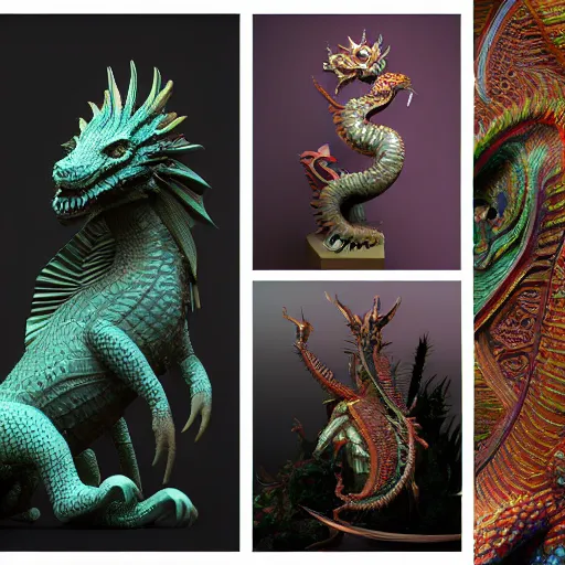 Image similar to Beeple, 3D intricate shapes, Ernst Haeckel, octane render, maya render, Chinese silk 3D Dragon palace, tiny statue on display, yukii morita, ellen jewett, mayeb, rough