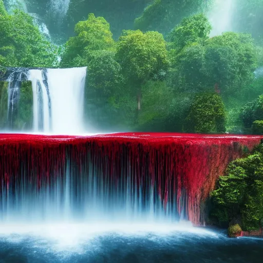 Image similar to waterfall of blood from the tv, hyperrealistic, high render, hyperdetalied, 8k,