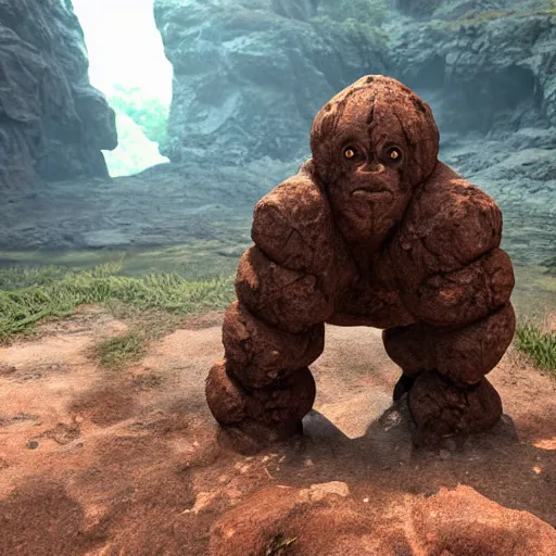 Prompt: a brown rock golem, unreal engine, path tracing