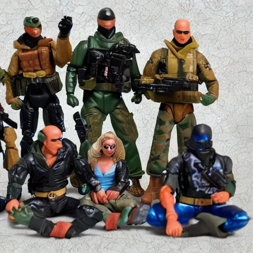 Prompt: a picture of several GI Joe action figures chilling in a friture like as if they were in a whirlpool