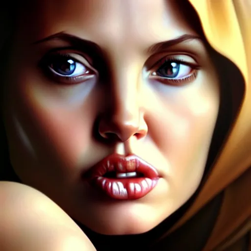 Prompt: beautiful digital painting of young angelina jolie background with high detail, 8 k, stunning detail, photo by artgerm, greg rutkowski and alphonse mucha, unreal engine 5, 4 k uhd