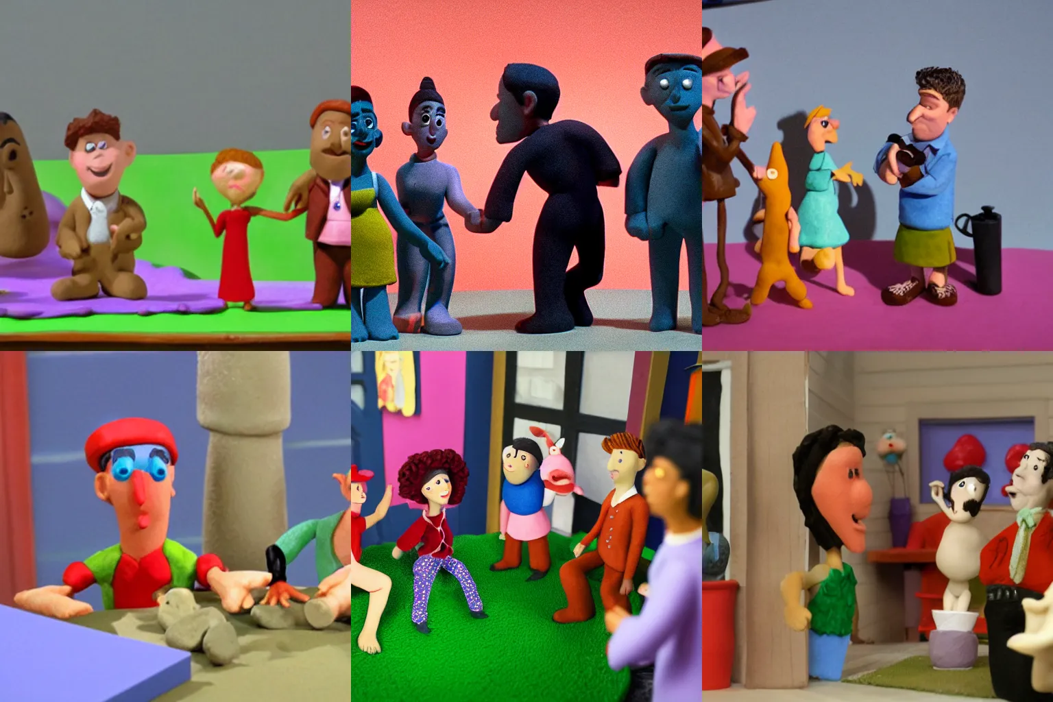 Prompt: Friends show in claymation, production still