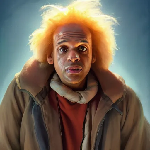 Image similar to portrait of doc brown!!!! riding!!!!!!!!!!!!!! on ( ( ( ( lion king ) ) ) ), disney animation, sharp, illustration, sharp, fanart, anime key art by greg rutkowski, bloom, dramatic lighting sharp focus, cinematic, artbook, smooth, centered