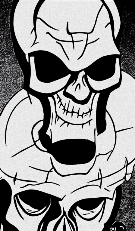 Image similar to Hanna Babera cartoon still of The Red Skull, close-up view