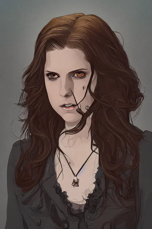 Image similar to anna kendrick in sleepy hollow, full body, big two toned eyes, teeth gritted, horror, intricate details, cinematic, epic, realistic, anatomy, tomer hanuka, uplight, artstation, photorealistic, scary