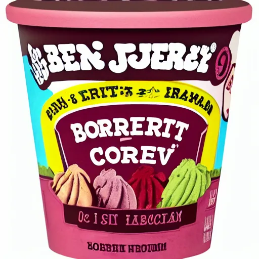 Image similar to ben and jerry's borscht flavoured ice cream, borscht written on the front