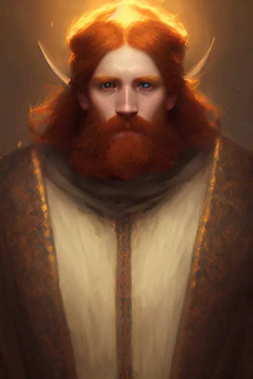Image similar to a portrait of a ginger male wizard, illustration, soft lighting, soft details, dark mood, painting oil on canvas by Edmund Blair Leighton and Charlie Bowater octane render trending on artstation d&d characters, 4k, 8k, HD