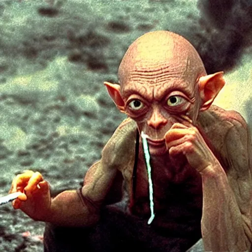 Image similar to gollum smokes cigarette