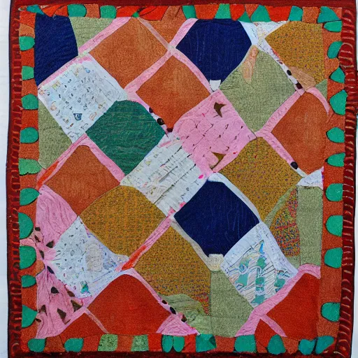 Image similar to folk art quilt with a capybara pattern, museum of modern art, new york