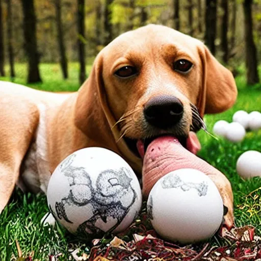 Image similar to award winning photograph, dog licking balls