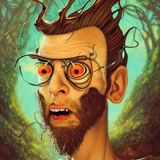 Image similar to fungus mohawk projector portrait by gaston bussierre and charles vess and james jean and erik jones and rhads, inspired by rick and morty, epic, funny, huge scale, beautiful fine face features, intricate high details, sharp, ultradetailed