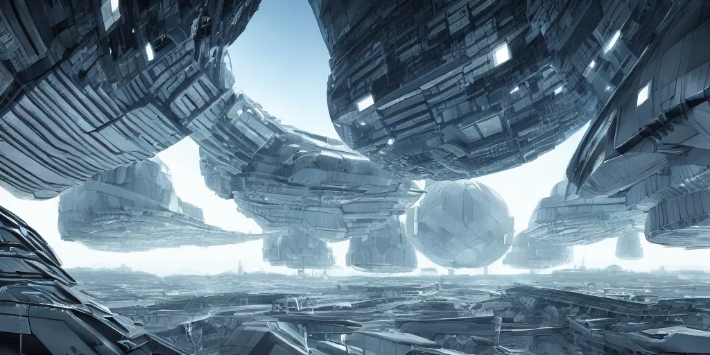 Image similar to brutalism and gigantism futuristic space megastructure concept, great lighting and composition, beautiful, insanely detailed, 8 k, science fiction