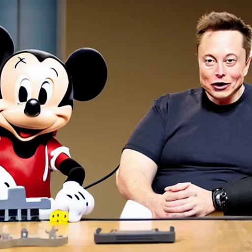 Prompt: elon musk making a mickey mouse robot n - 3