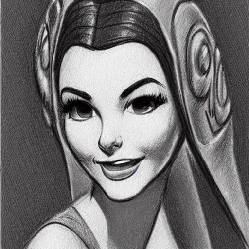 Image similar to milt kahl pencil sketch of victoria justice as princess leia