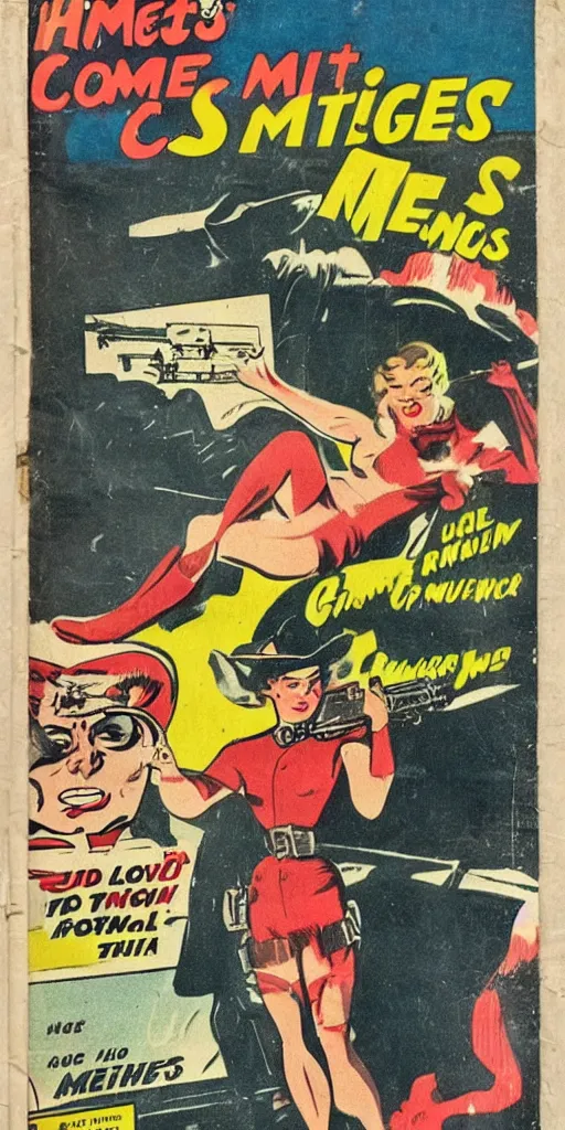 Prompt: 1950s comic book featuring Hot Shots Megee a gunslinger who resembles the lone ranger