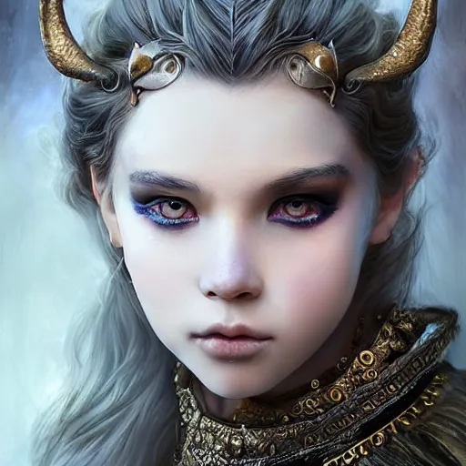Image similar to A masterpiece portrait of a Incredibly beautiful queer moonchild blind girl with eyeliner . The Queen of the wolves .medium shot, intricate, elegant, highly detailed. trending on artstation, digital art, by Stanley Artgerm Lau, WLOP, Rossdraws, James Jean, Andrei Riabovitchev, Marc Simonetti, Yoshitaka Amano