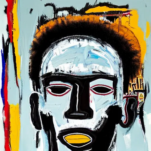 Image similar to A extremely highly detailed majestic hi-res beautiful immaculate head and shoulders award winning painting masterpiece of the face of a strong black african man by Jean-Michel Basquiat, 8k, high textures, hyper sharp, insanely detailed and intricate, super detailed, 8k HDR high quality