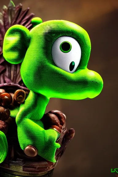 Image similar to very very intricate photorealistic photo of green yoshi in an episode of game of thrones, photo is in focus with detailed atmospheric lighting, award - winning details