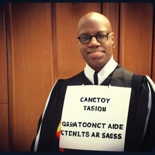 Prompt: “a photo of an LGBTQ activist judge at work”