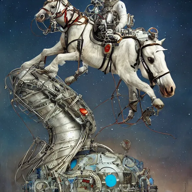 Prompt: horse sitting on the astronaut's back, while he crawling on knees, industrial sci - fi, by mandy jurgens, ernst haeckel, james jean