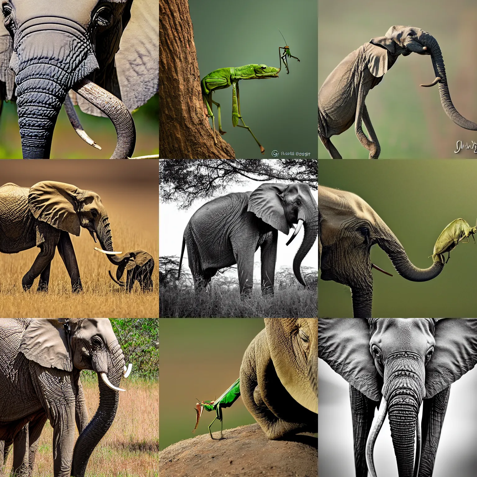 Prompt: a mantis - elephant, wildlife photography