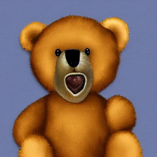 Prompt: teddy bear puking from mouth, photorealistic