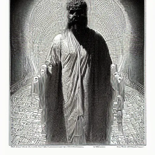 Image similar to A realistic portrait of a deity-of-language by Gustave Dore in ASCII art style