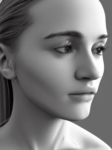 Image similar to highly detailed 3 d mesh of a girl, portrait, grayscale