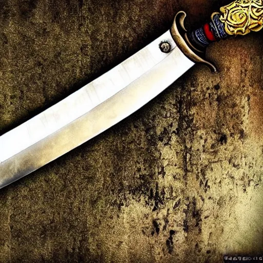 Image similar to a sword too big to be called a sword, too heavy, too large, too rough, it is more like a hunk of iron