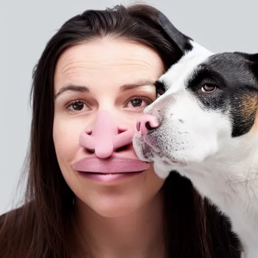 Prompt: woman who has a dog snout on her face