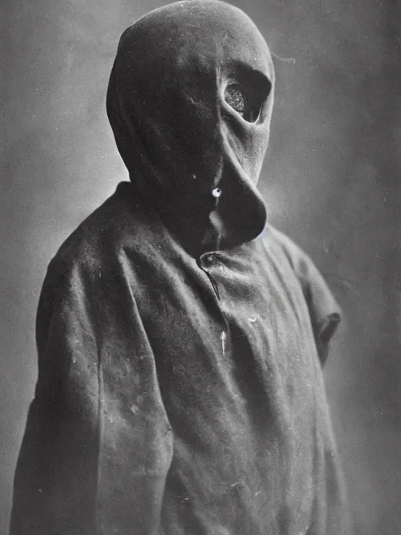 Prompt: portrait of grim reaper with no face, ww1 photo, grainy, high detail, high resolution,