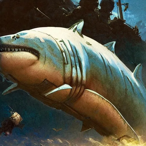 Prompt: megalodon designed in ancient Greece, (SFW) safe for work, photo realistic illustration by greg rutkowski, thomas kindkade, alphonse mucha, loish, norman rockwell