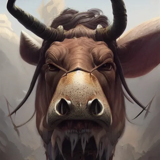 Image similar to minotaur, equine, highly detailed, digital painting, artstation, sharp focus, game art, concept art, illustration, art by artgerm, greg rutkowski, wlop