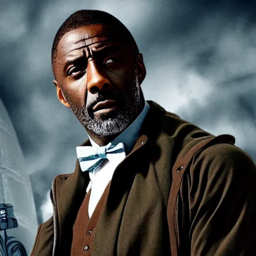 Image similar to doctor who played by Idris Elba, cinematic photo, distance shot