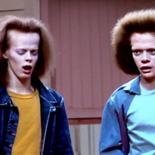 Prompt: movie still of teen actors portraying beavis and butthead