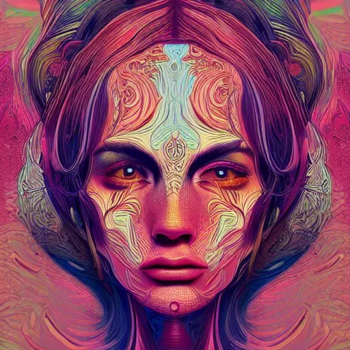 Image similar to A beautiful psychedelic portrait, surreal, LSD, face, detailed, intricate, elegant, lithe, highly detailed, digital painting, artstation, concept art, smooth, sharp focus, illustration, art by Kilian Eng