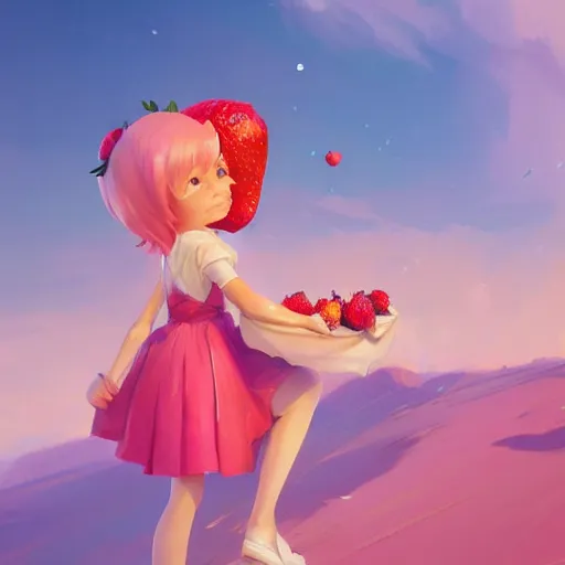 Image similar to painted portrait of a strawberry shortcake, fantastically pastel colors, octane render, matte painting concept art, official fanart behance hd artstation by jesper elsing, by rhads and makoto shinkai and lois van baarle and ilya kuvshinov and rossdraws