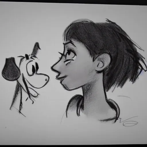 Image similar to milt kahl sketch of black hair cuban girl with dog nose