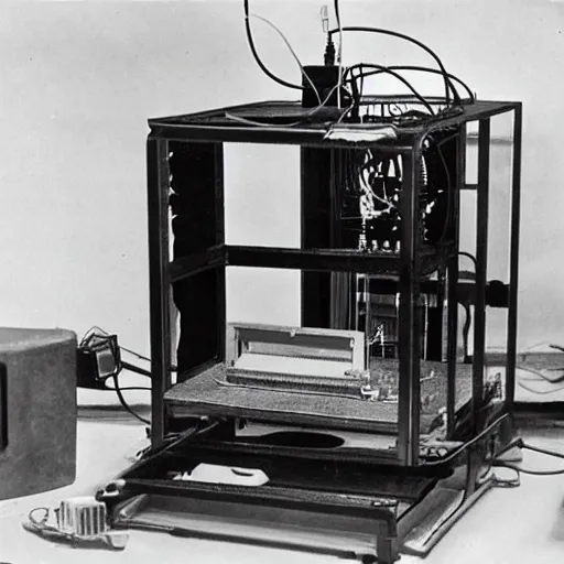 Prompt: nuclear powered 3d printer from 1930